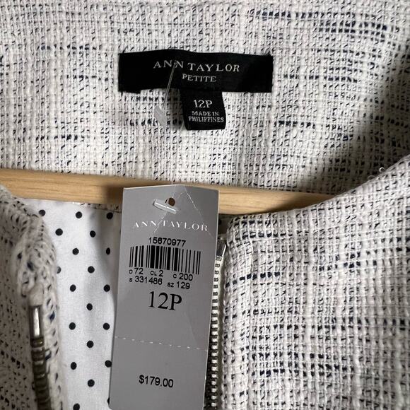 Ann Taylor White Gray Marled Tweed Zip Up Blazer Jacket Size 12 Petite - Picture 2 of 7